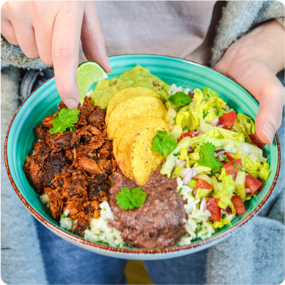 Bestell dir unsere leckere Bowl al Pastor.